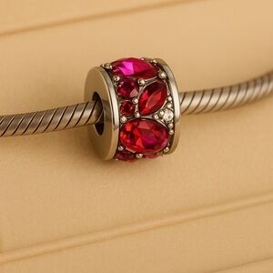 Chamilia Mosaic Bead – Unique Red/Fuchsia Stones .925 Silver Charm Bead EUC #199